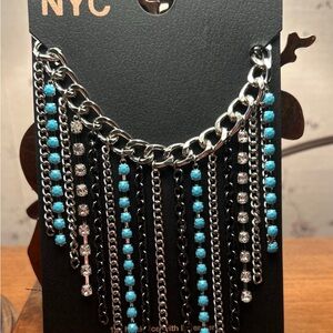 Silver and Turquoise Western Fringe Necklace